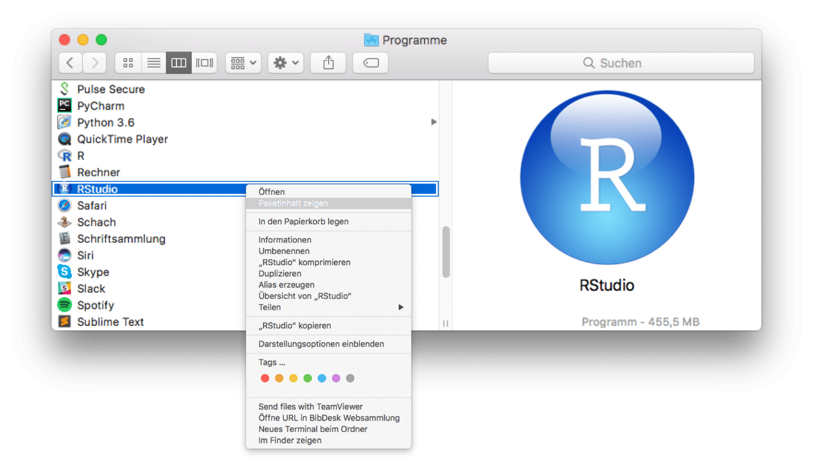 RStudio show package content