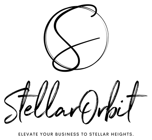 StellarOrbit Firmenlogo mit stilisiertem S innerhalb eines Kreises und dem Slogan ‚Steigern Sie Ihr Geschäft zu himmlischen Höhen‘.