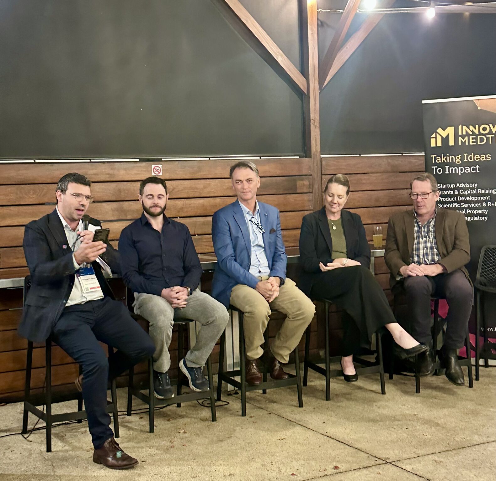 Michael Challenor hosting the Off the Record panel with Sam Lanyon, Iain McIntyre, Josephine Muir and Greg Roger