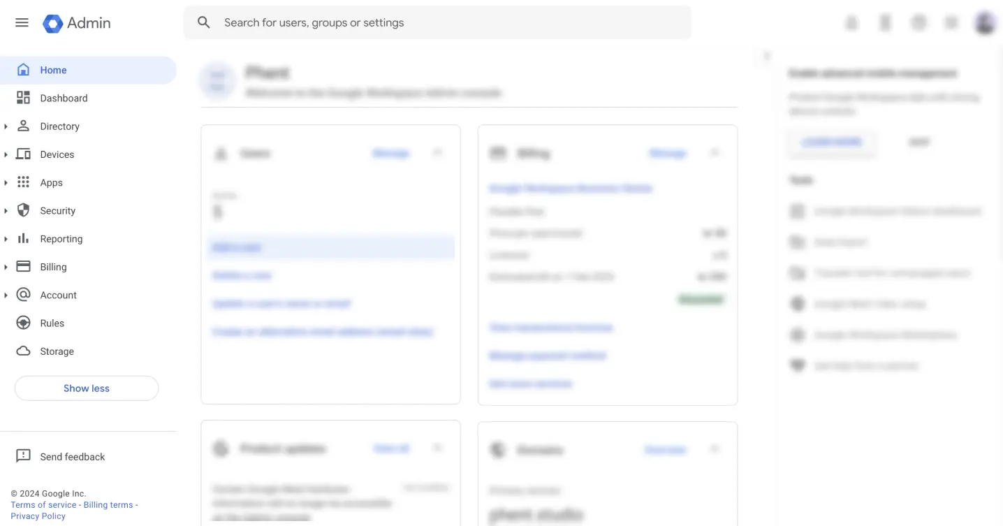 Bild på google admin dashboard