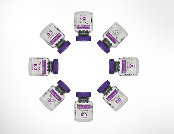 Vials of injectable neuromodulator arranged in a circle