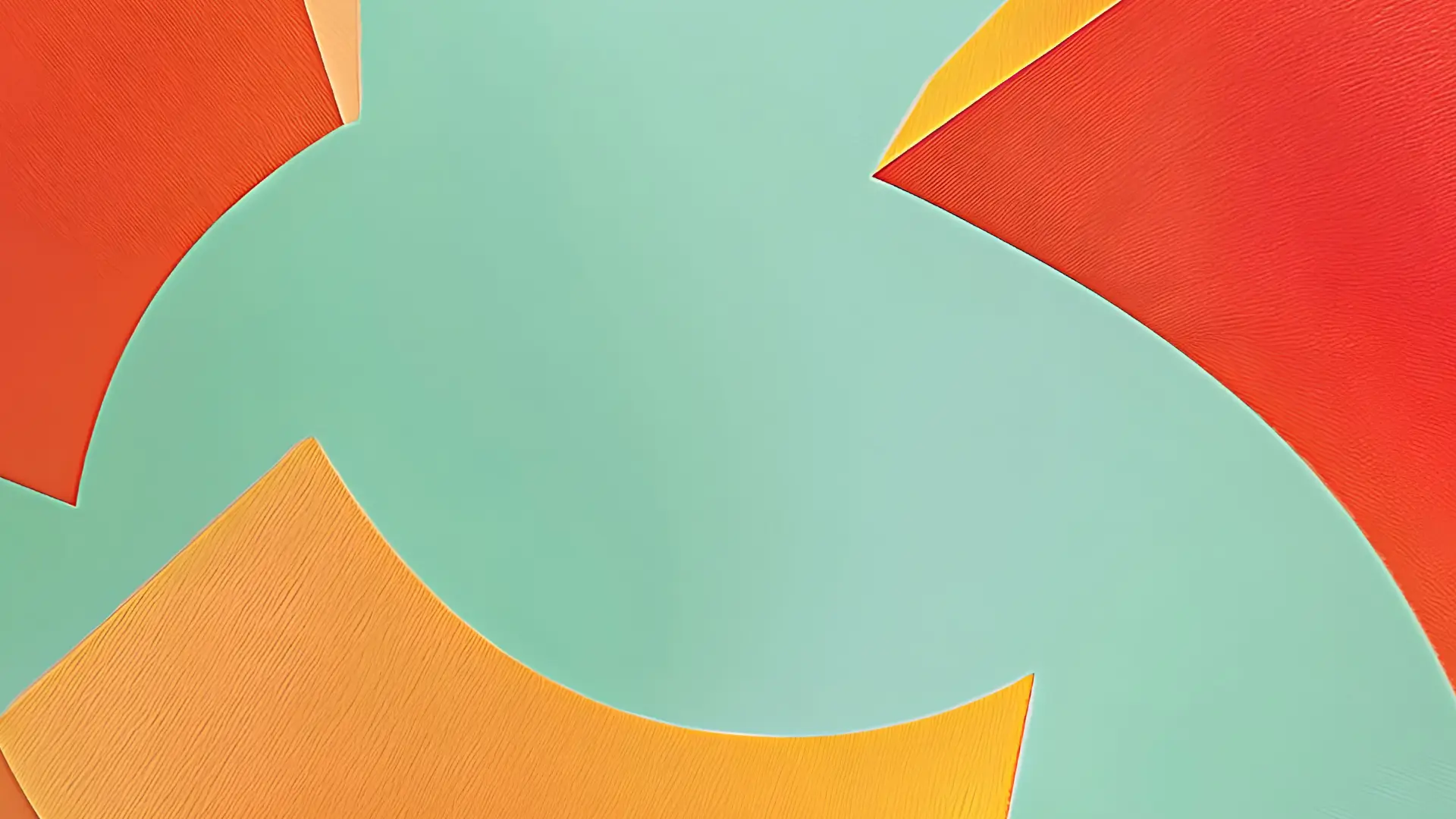 Abstract close-up of colorful curved shapes with textured surfaces in turquoise, orange, red, and yellow.