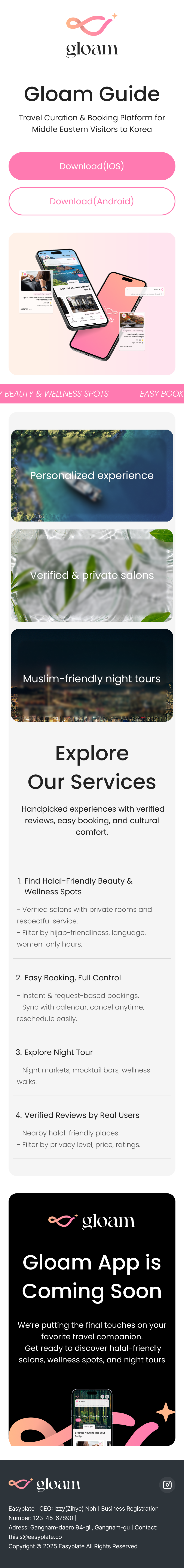 gloam landing page design-mobile