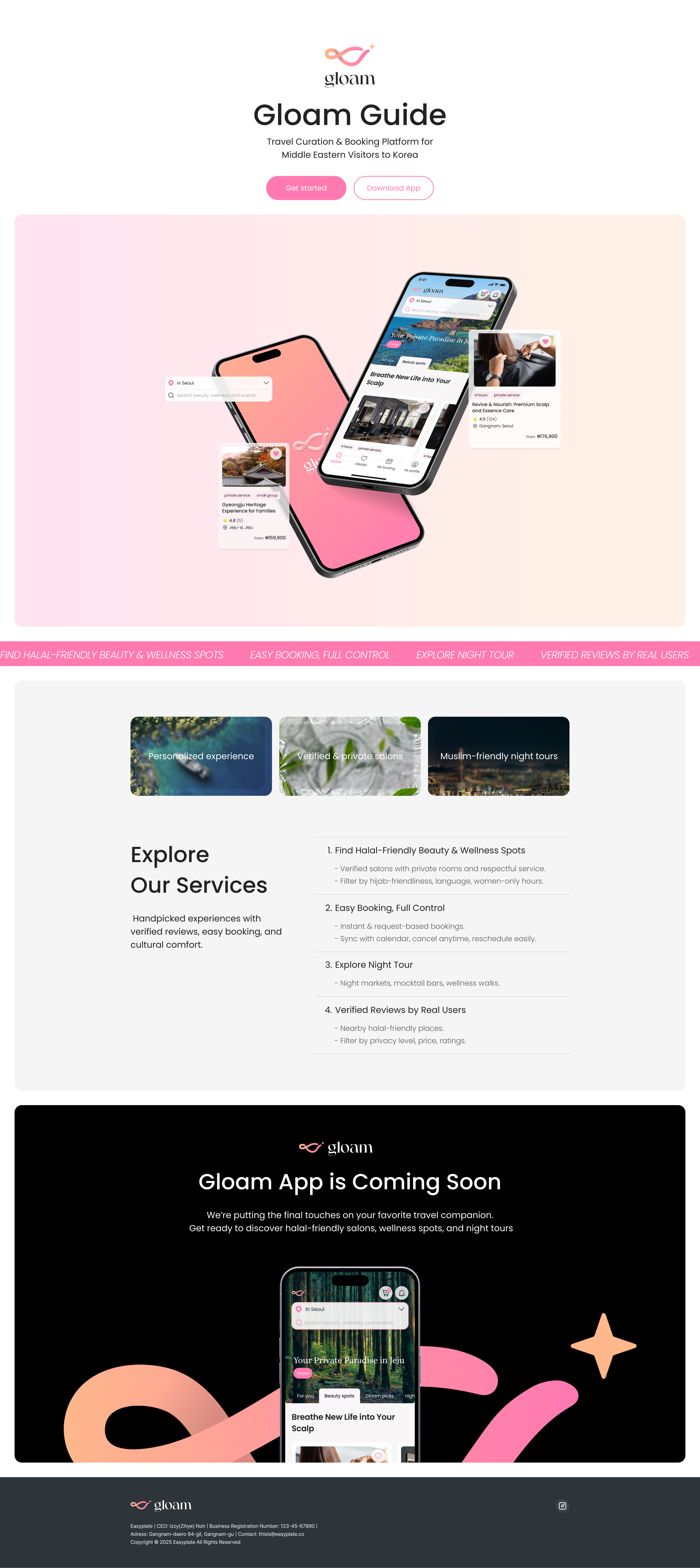 gloam landing page design-desktop