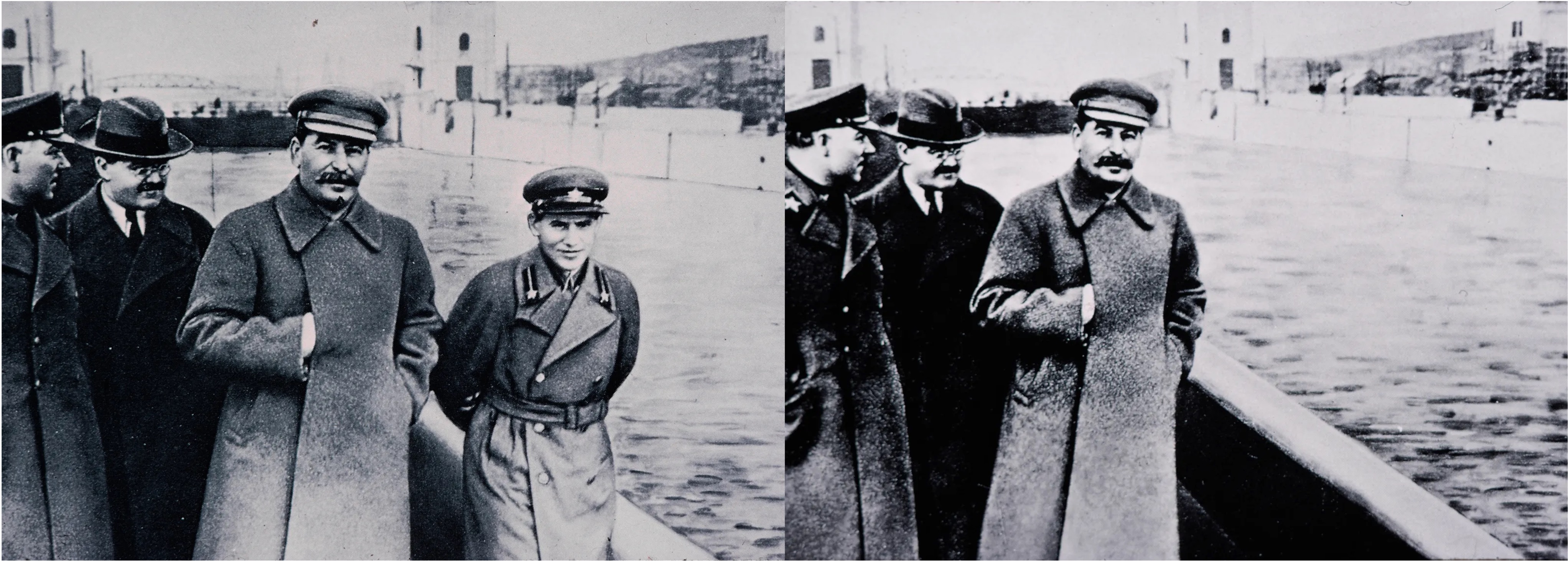 Black and white photos comparing one of Stalin's deputies who was deleted from history.