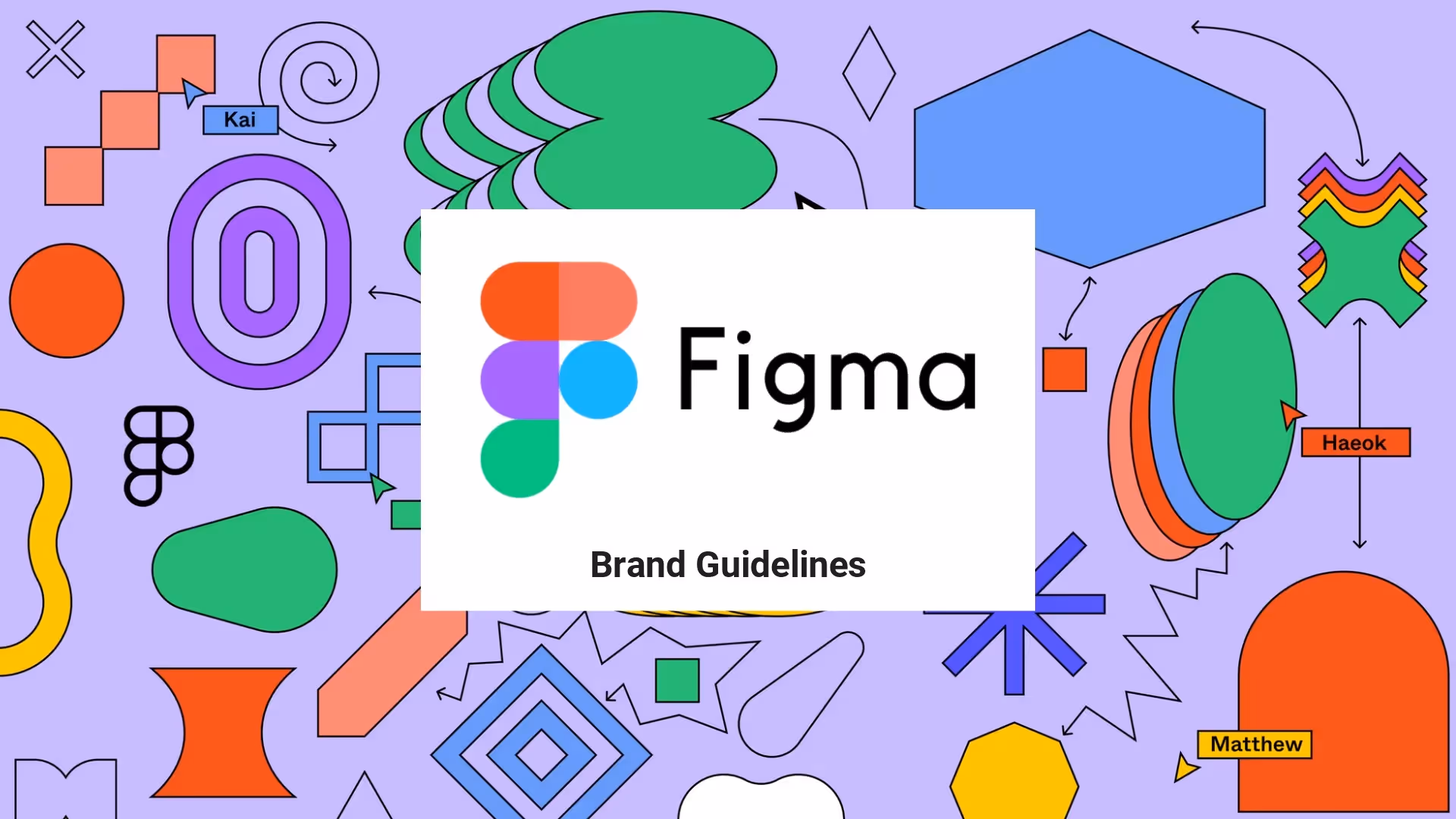 Figma brand guidelines poster with colorful geometric shapes and logo