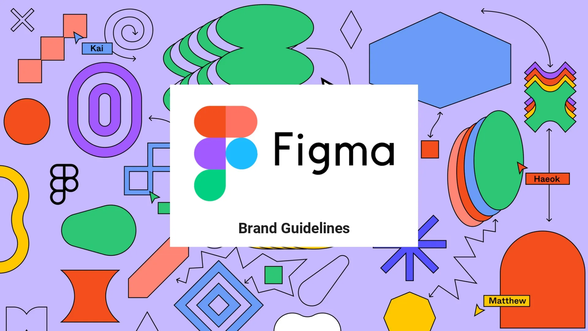 Figma brand guidelines poster with colorful geometric shapes and logo
