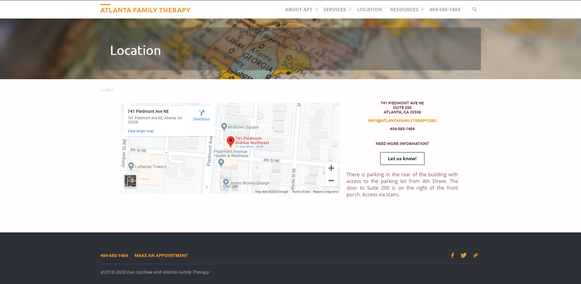 The location page includes a map and the address for the user. 