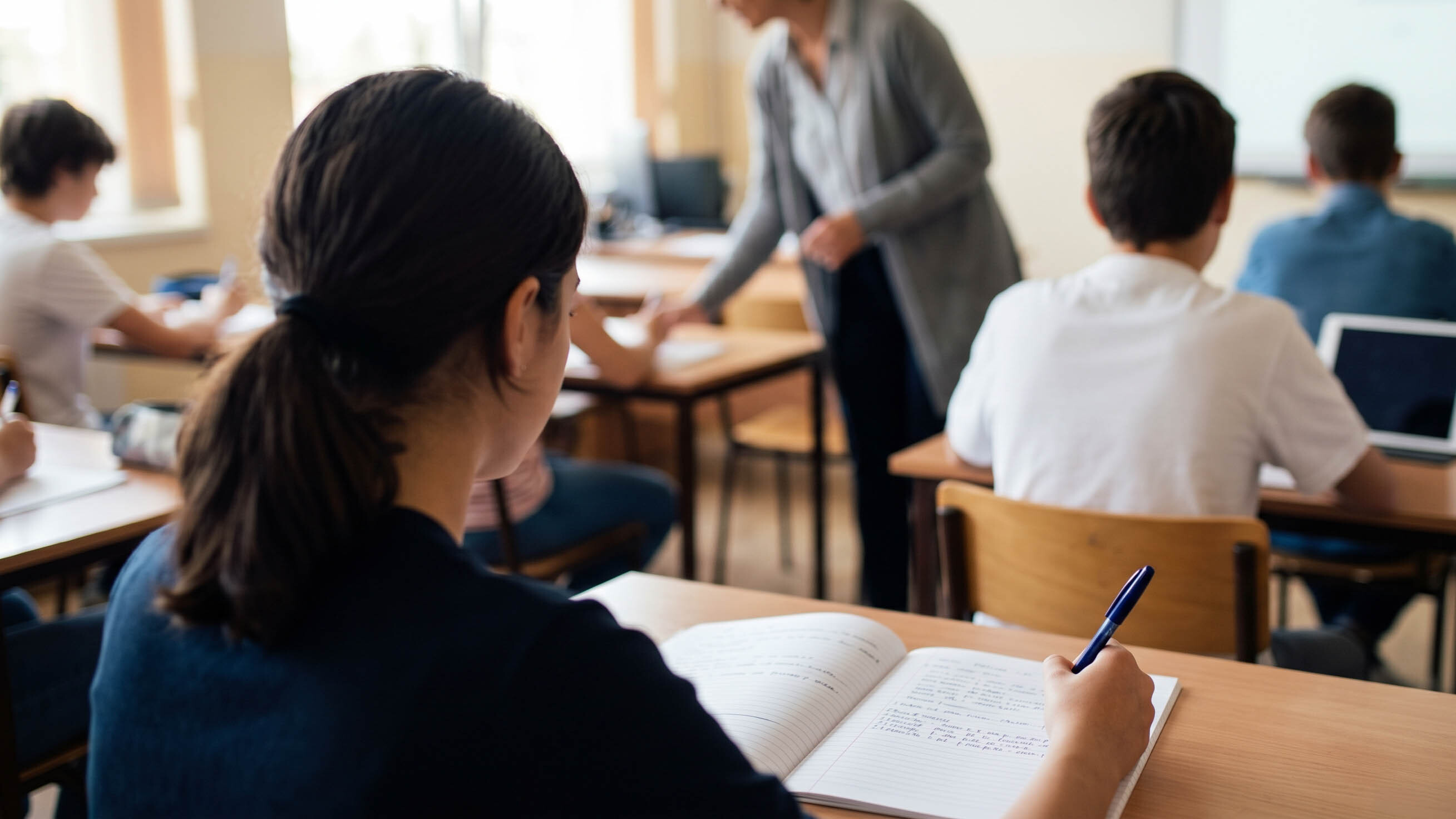 In classroom notebook, screen