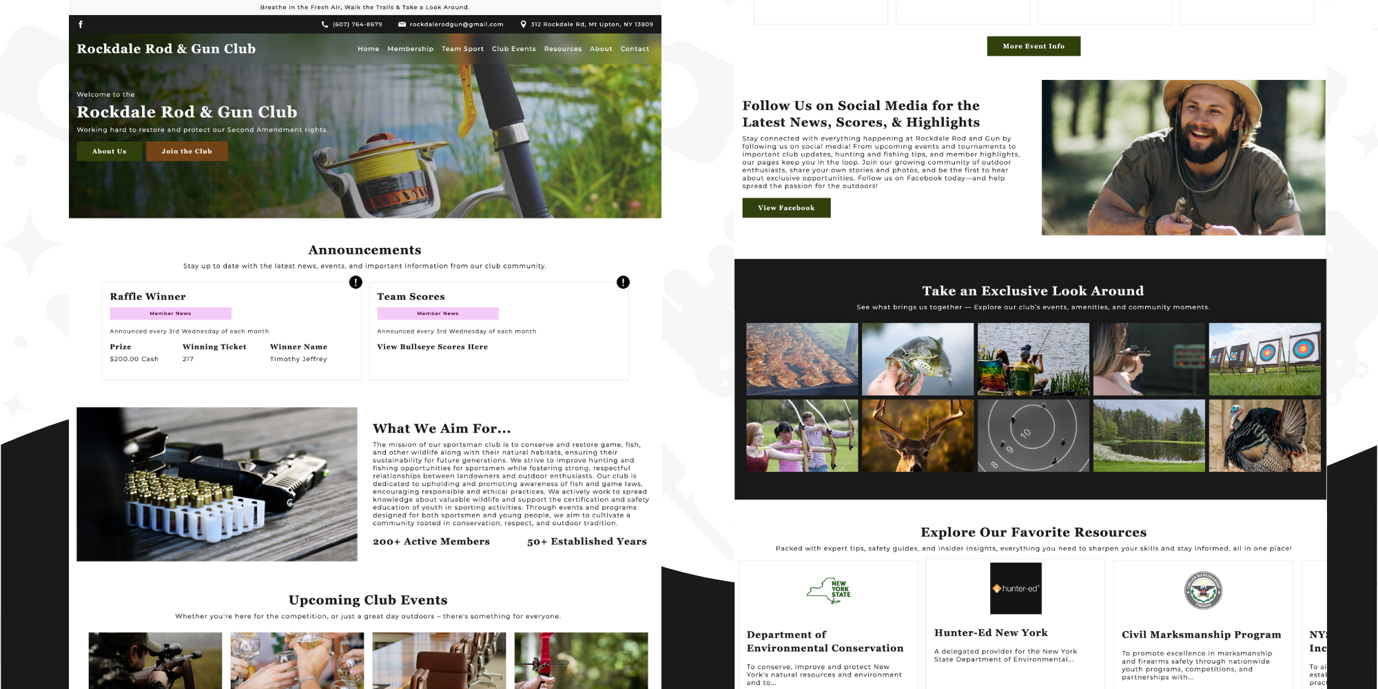 A mockup of an iphone and mac desktop, showcasing the Rockdale Rod & Gun Club website.
