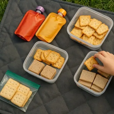 Snacks on a picnic mat