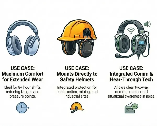 Diagram showing the three classes of earmuffs