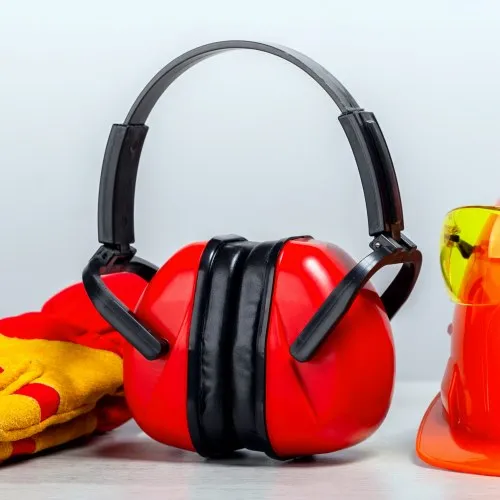 Dielectric helmet-mounted safety earmuff