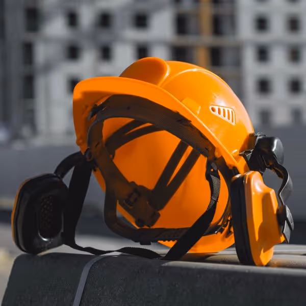 A 30 mm side accessory slot on a hard hat with a SafeMuff slot-mount bracket