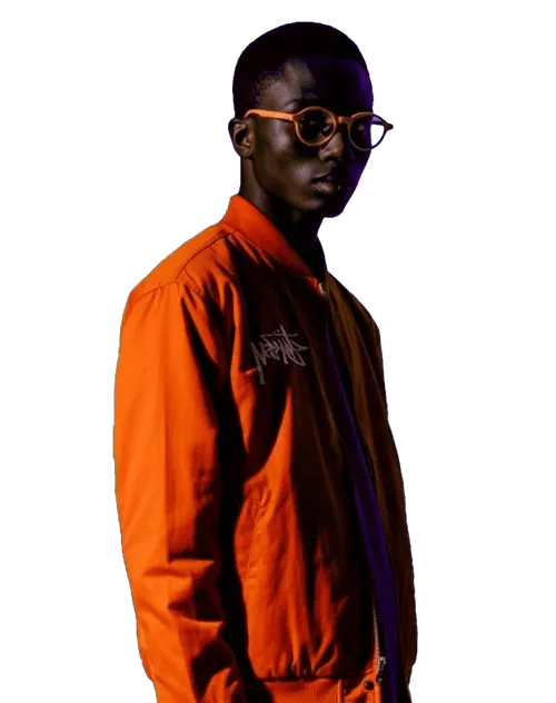 man with orange jacket