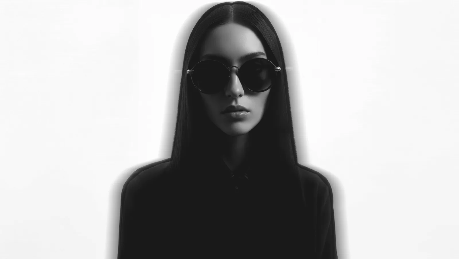 font profile of woman in sunglasses in black and white