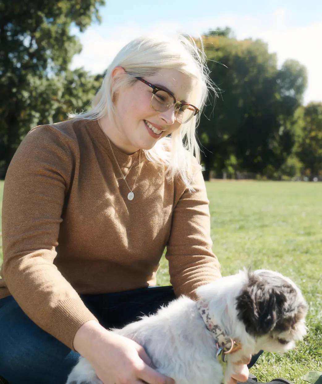 Christine taking her dog for a walk.