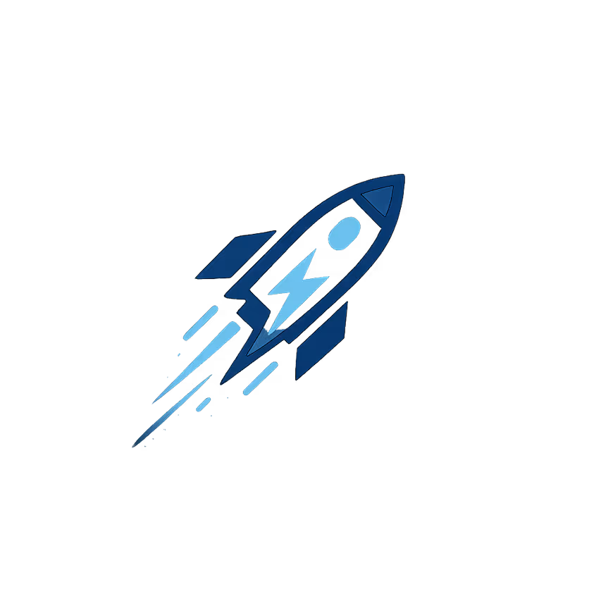Blue rocket icon with a lightning bolt on its body launching to the right.