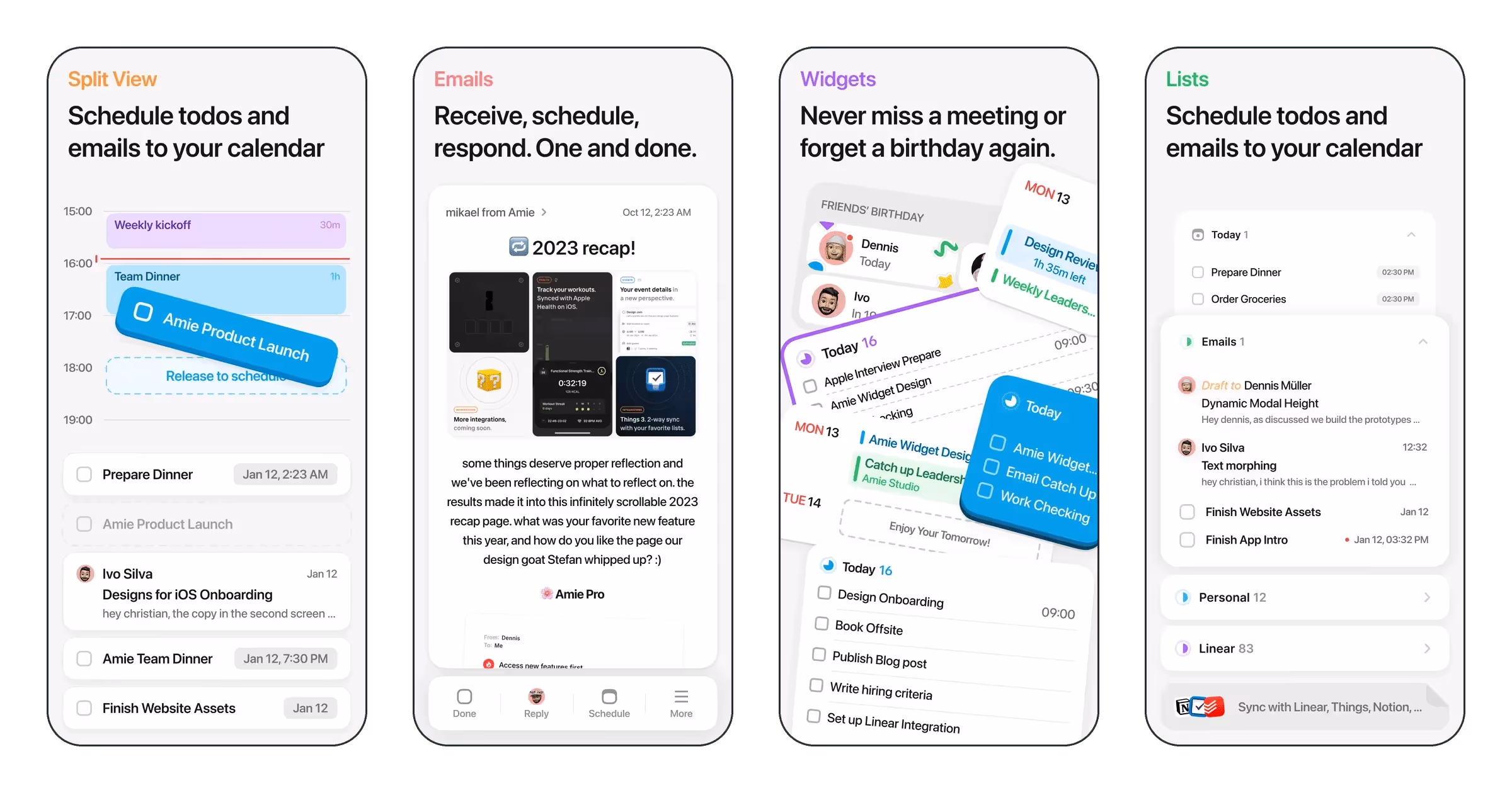Amie - Todos, email, calendar