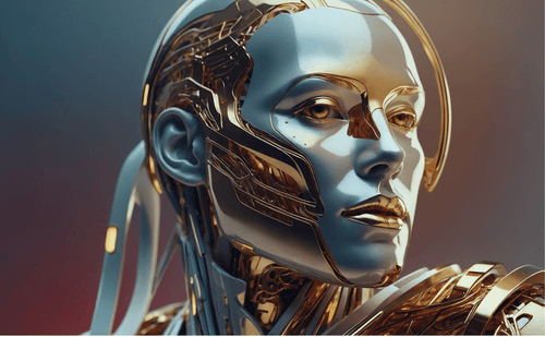 Close-up of a humanoid AI with intricate metallic features and glowing elements, showcasing cutting-edge robotics by LUNARTECH.