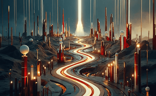 Abstract design of a futuristic highway with glowing lights and symmetrical patterns, representing advanced connectivity by LUNARTECH.