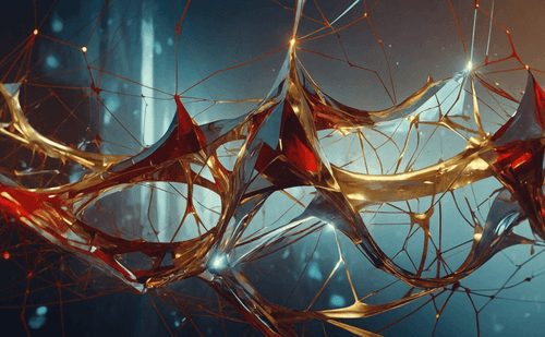 Abstract composition featuring interconnected glowing nodes and flowing structures, symbolizing the fundamentals of deep learning by LUNARTECH.