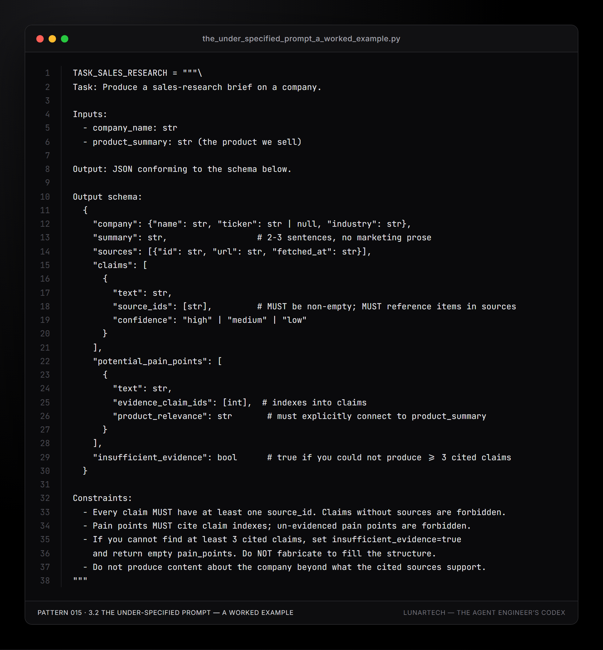Pattern 015 — 3.2 The under-specified prompt — a worked example