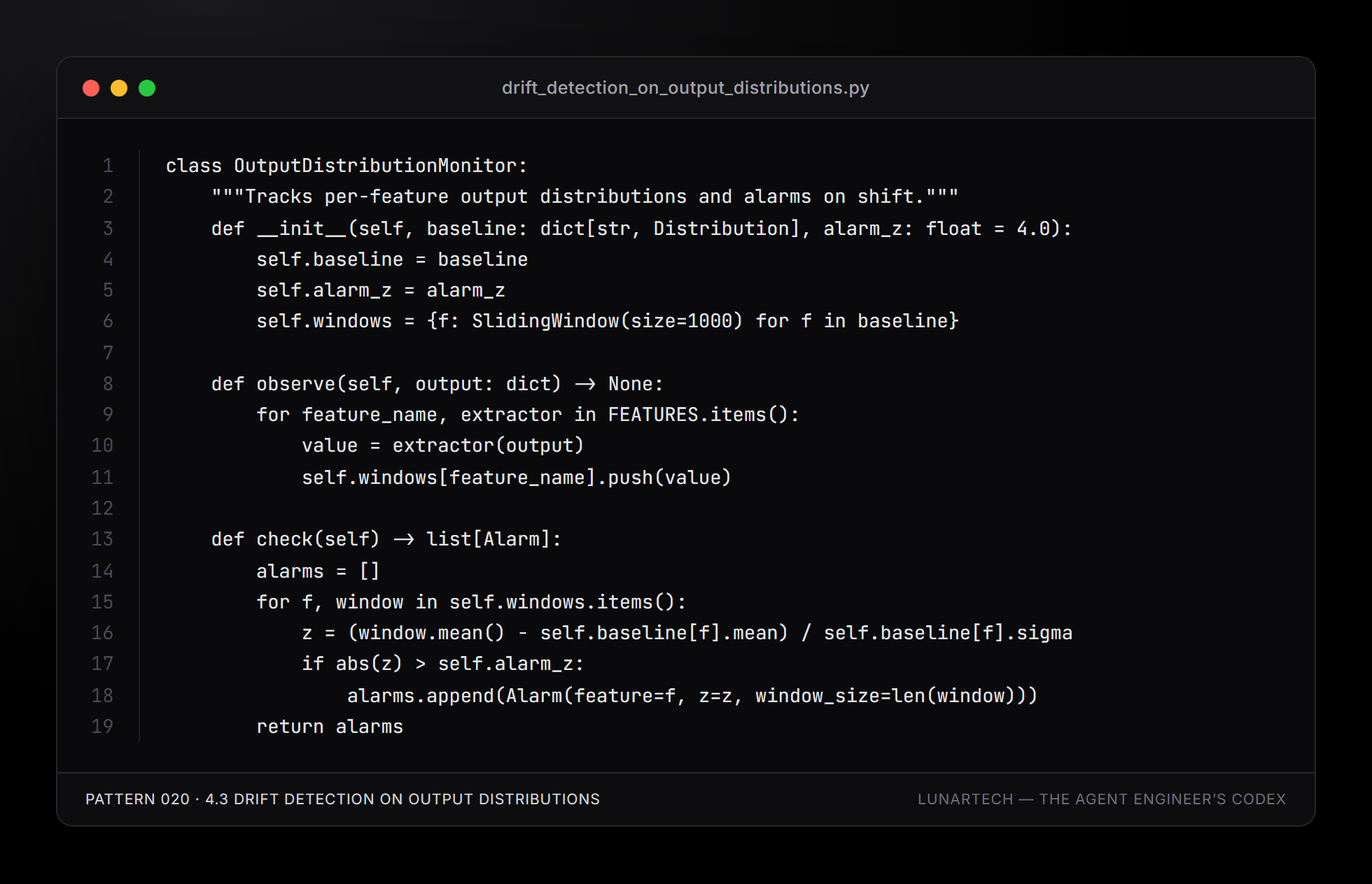 Pattern 020 — 4.3 Drift detection on output distributions