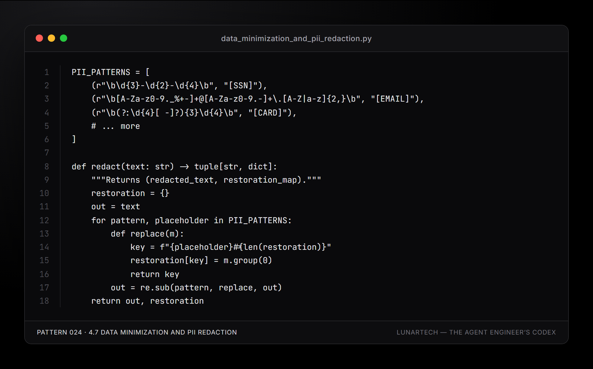 Pattern 024 — 4.7 Data minimization and PII redaction