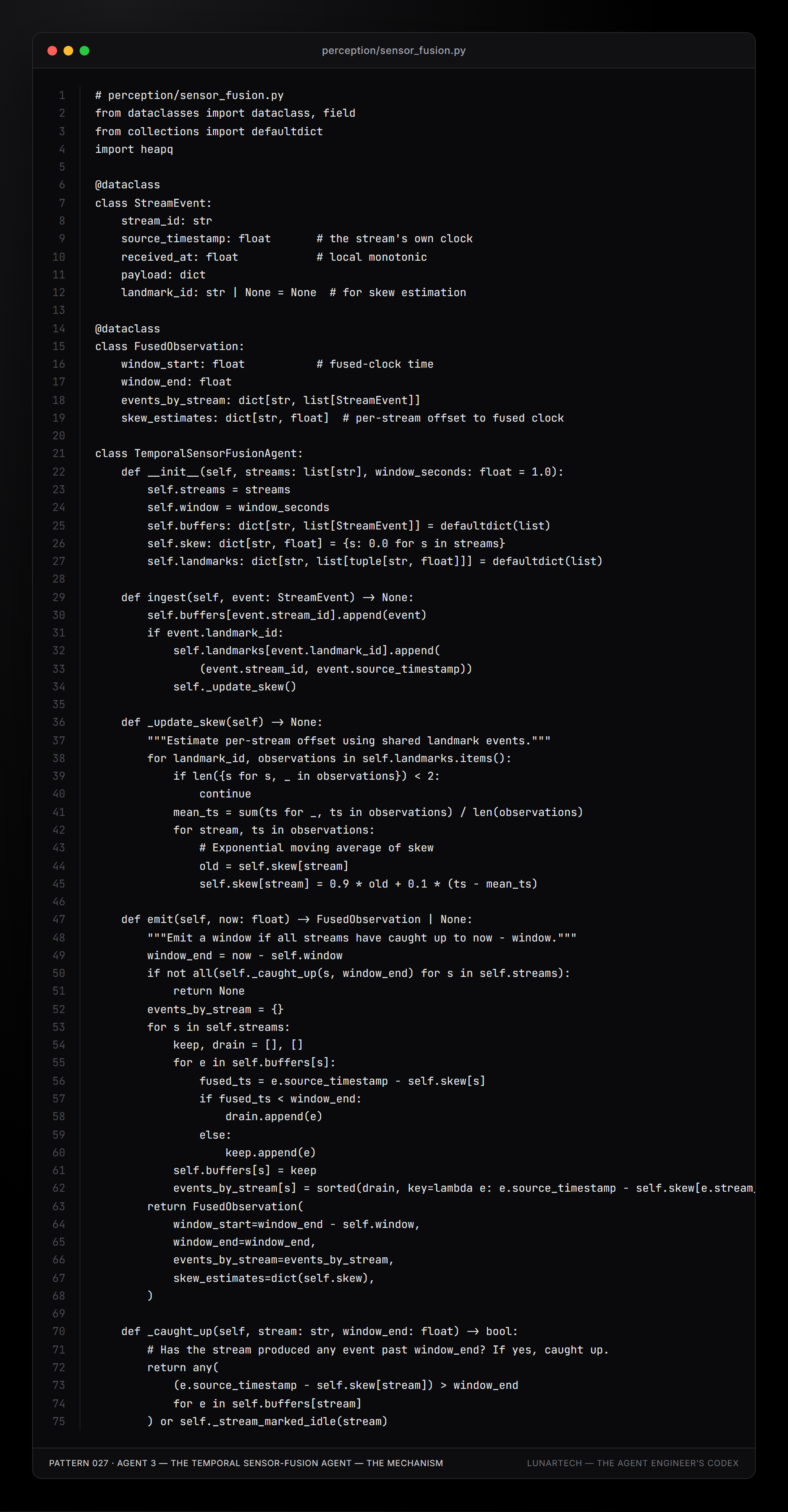 Pattern 027 — Agent 3 — The Temporal Sensor-Fusion Agent — The Mechanism