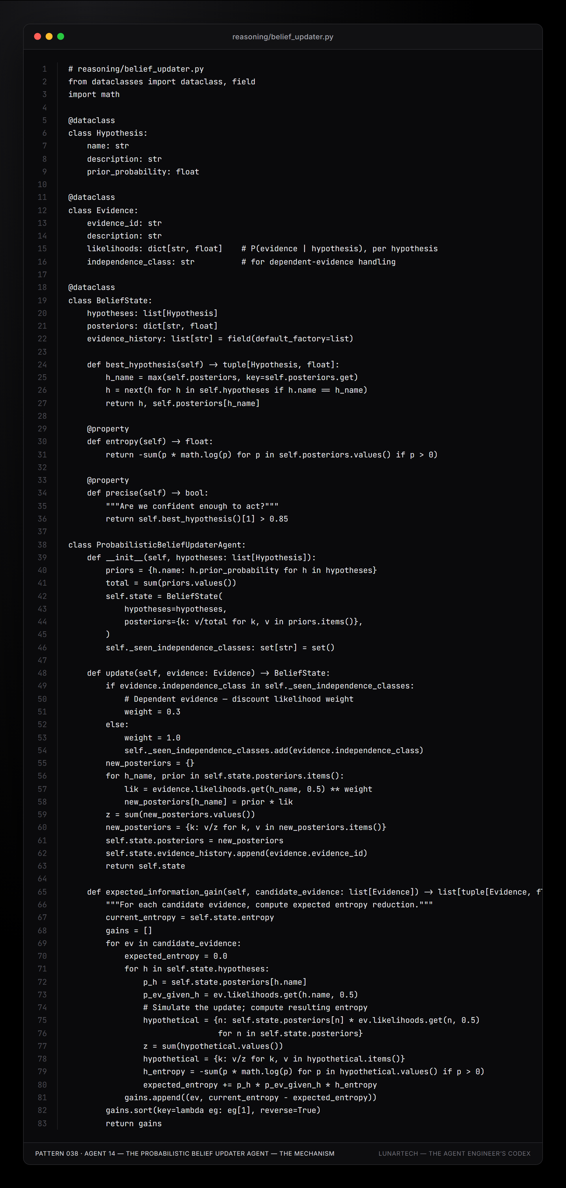 Pattern 038 — Agent 14 — The Probabilistic Belief Updater Agent — The Mechanism