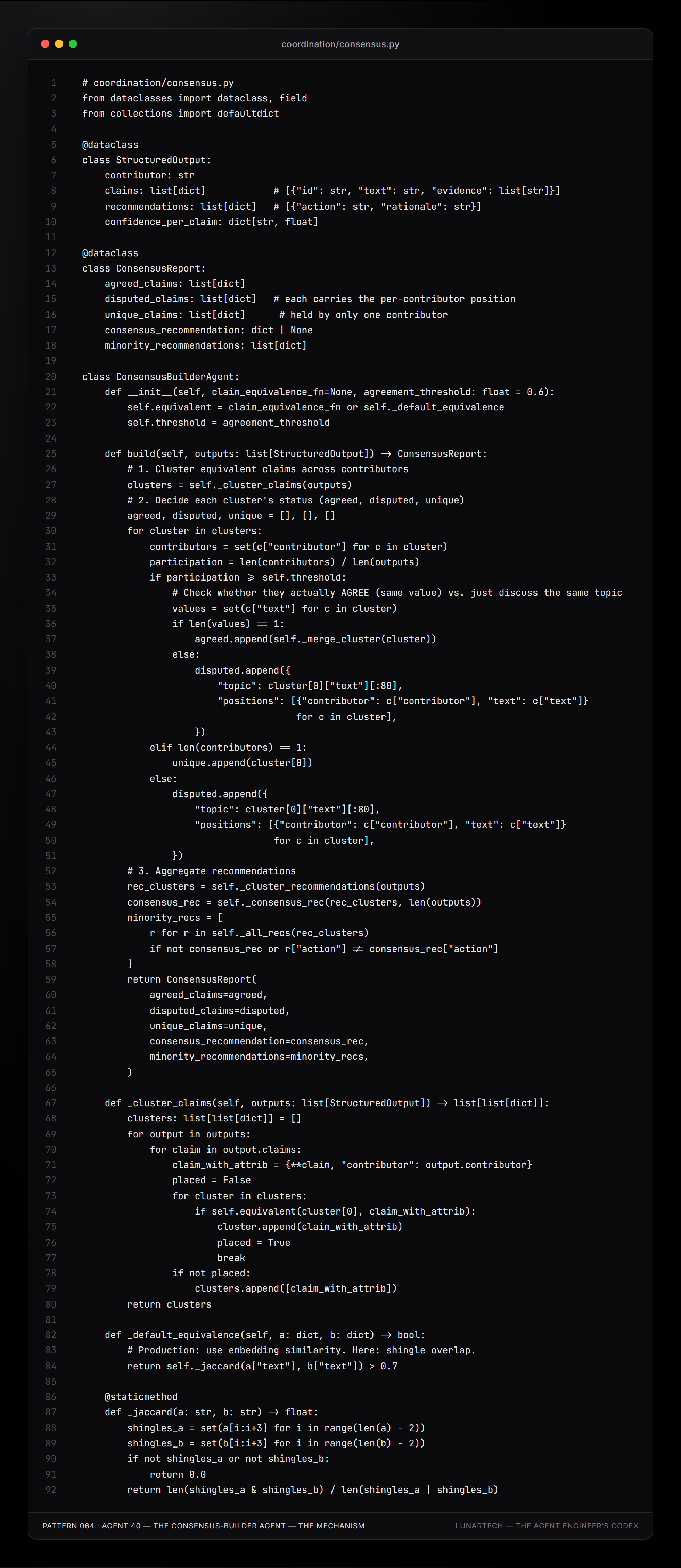 Pattern 064 — Agent 40 — The Consensus-Builder Agent — The Mechanism