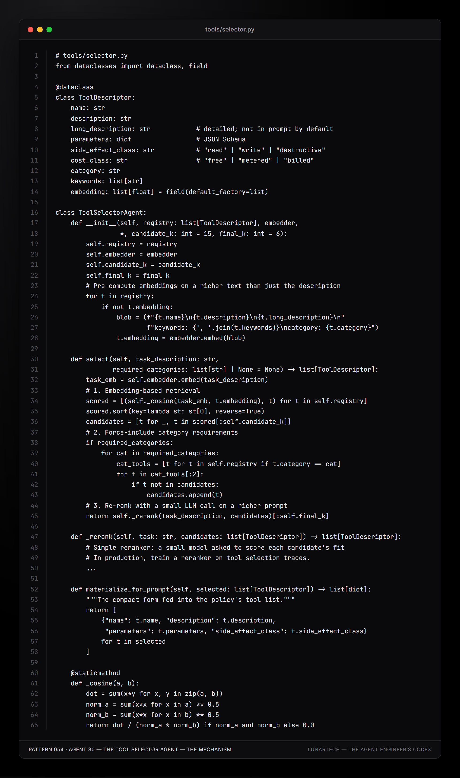 Pattern 054 — Agent 30 — The Tool Selector Agent — The Mechanism