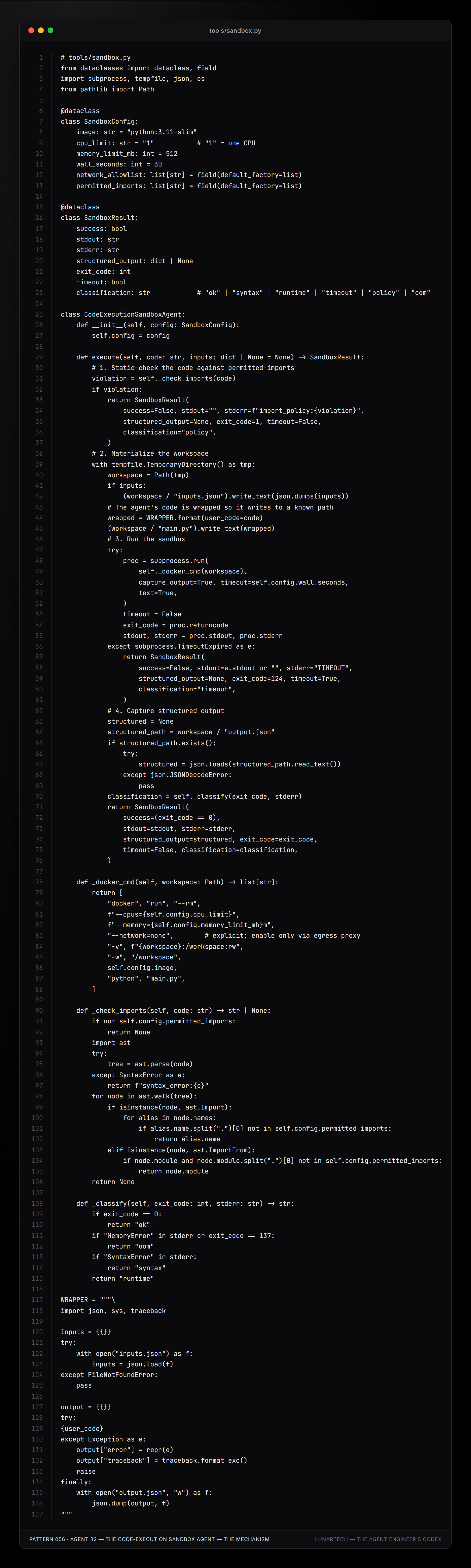 Pattern 056 — Agent 32 — The Code-Execution Sandbox Agent — The Mechanism
