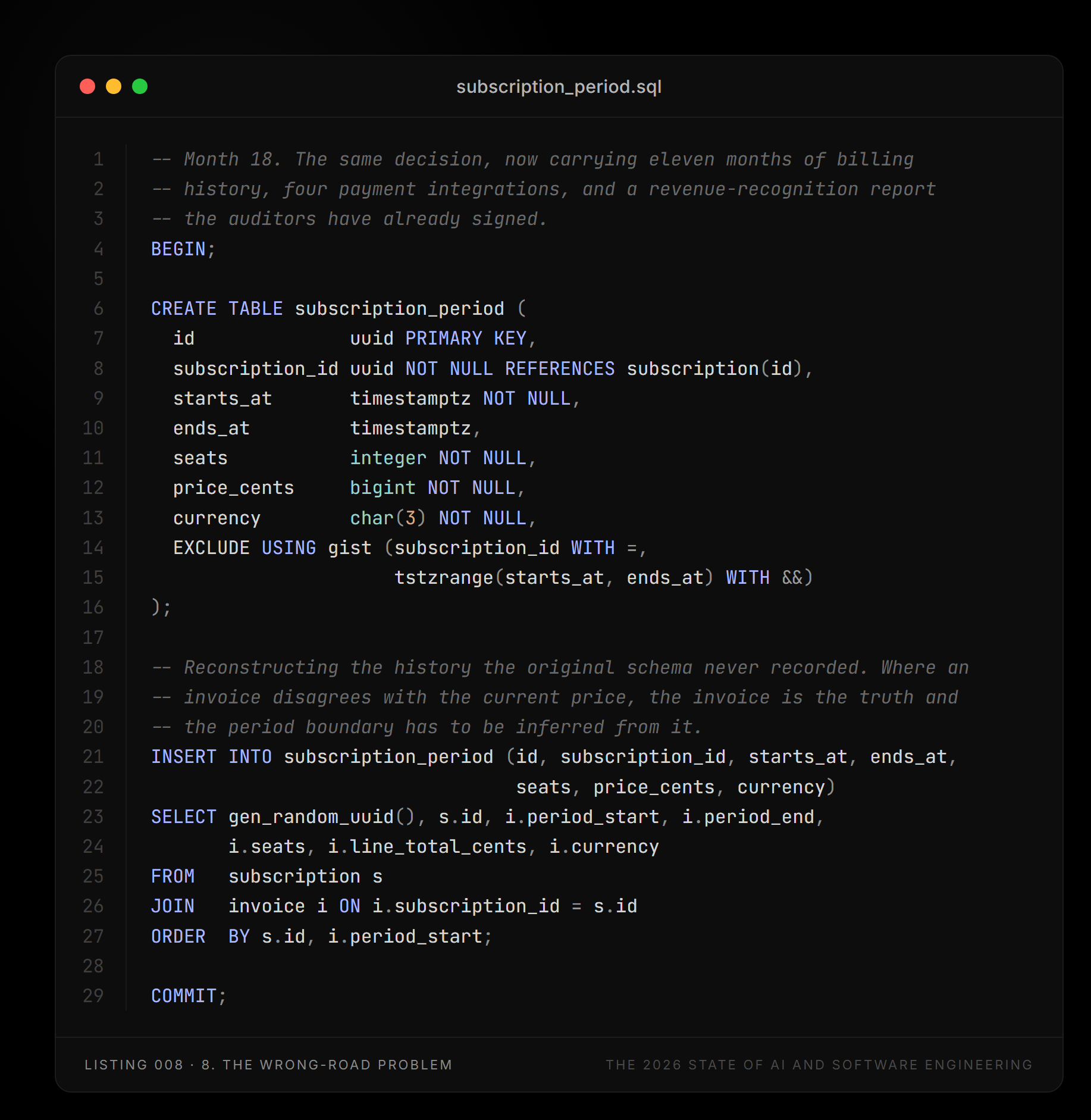 Listing 008 — subscription_period.sql (8. The wrong-road problem)