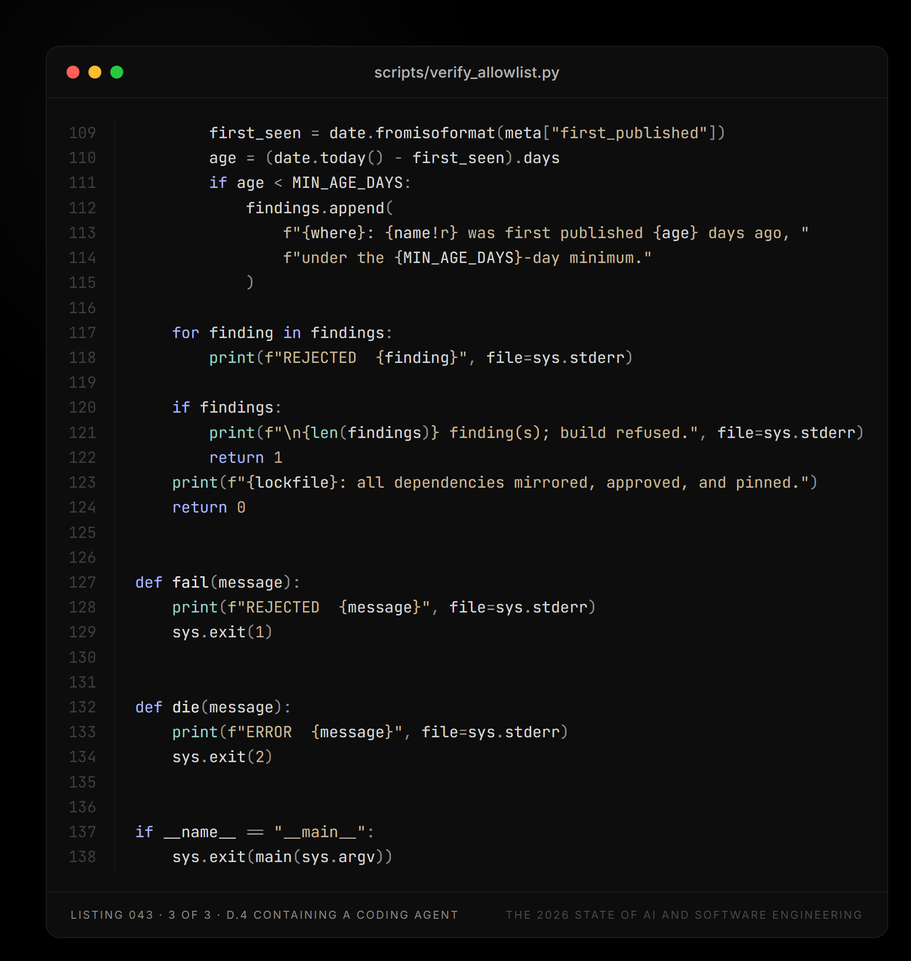 Listing 043, part 3 of 3 — scripts/verify_allowlist.py (D.4 Containing a coding agent)