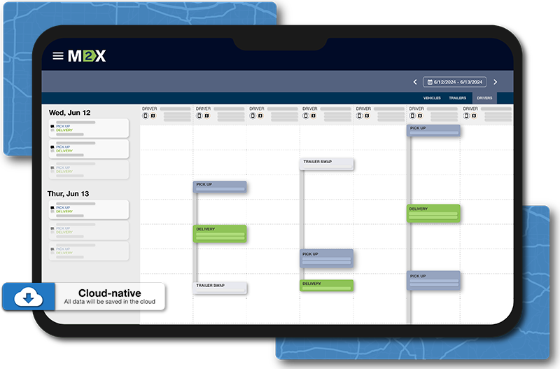 Graphic of M2X Transportation Management System on a computer