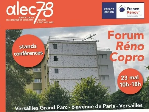 Forum Rénovation Copropriété à Versailles, 23 mai, stands et conférences.