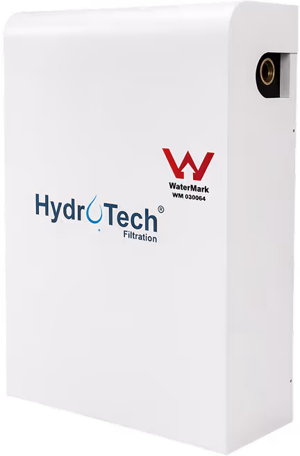 White HydroTech Filtration unit with WaterMark certification logo on the front.