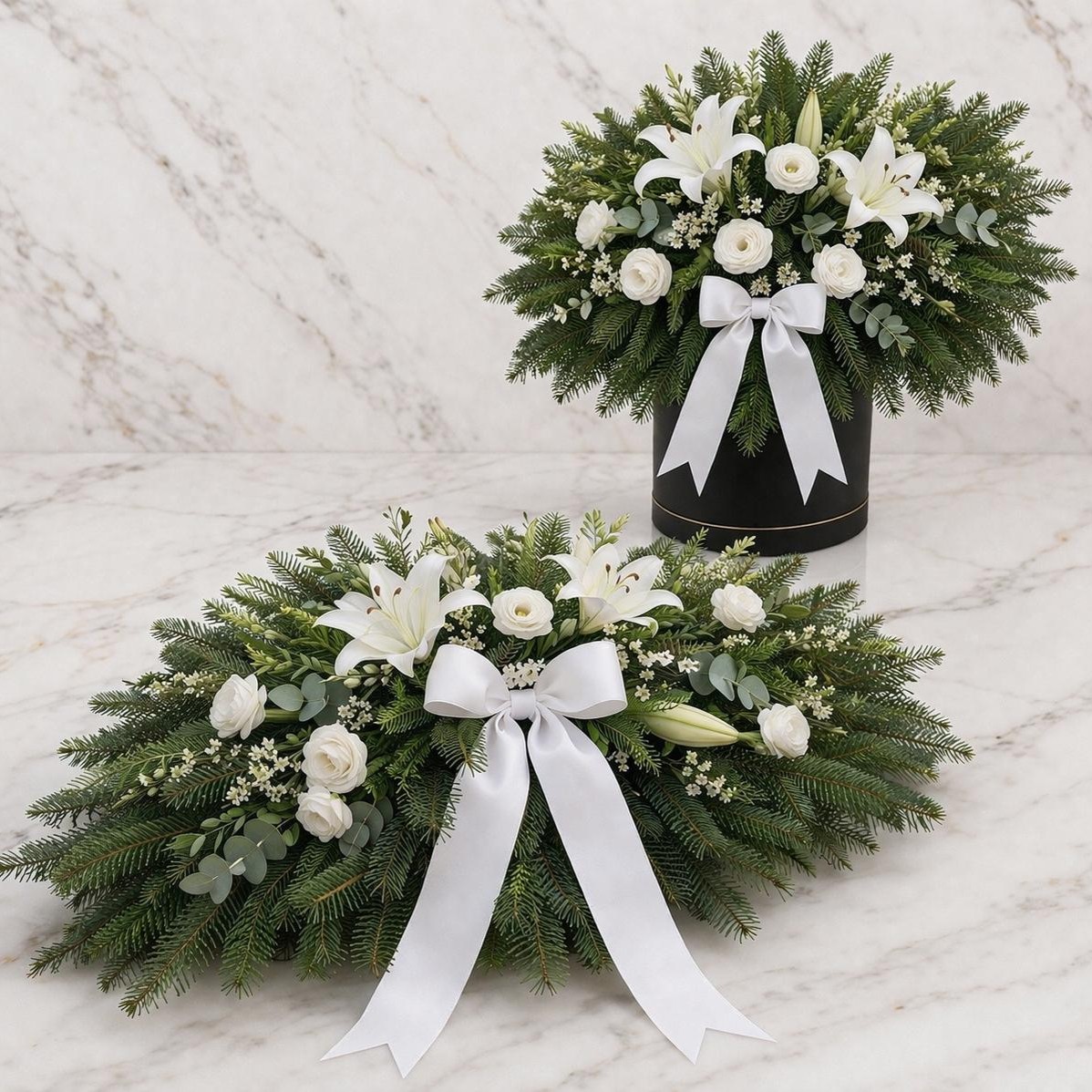 Elegancka kompozycja florystyczna – świeża zieleń + trwałe kwiaty wieniec