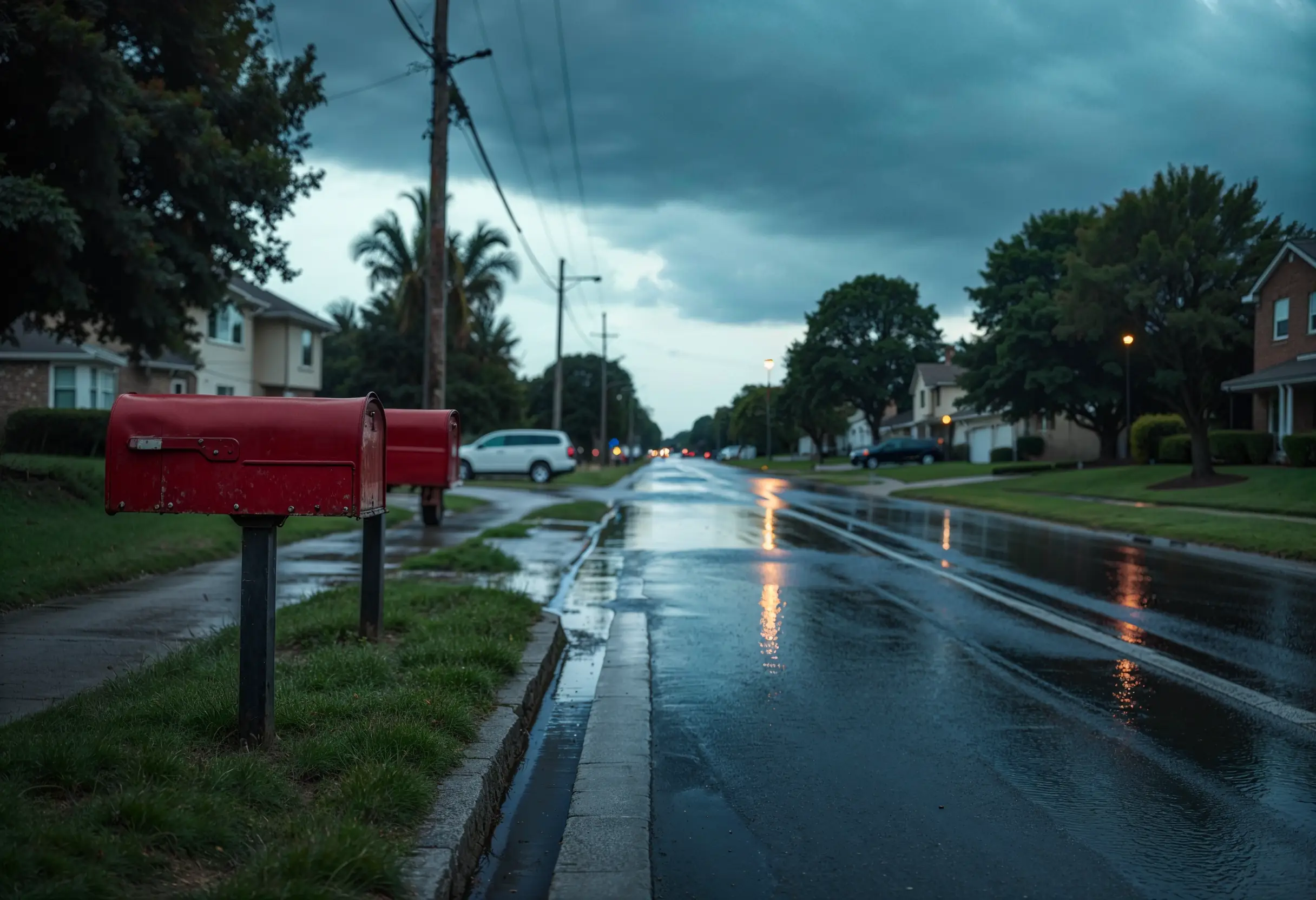 Flash flood scene with rising water on a street and emergency alerts on phone.