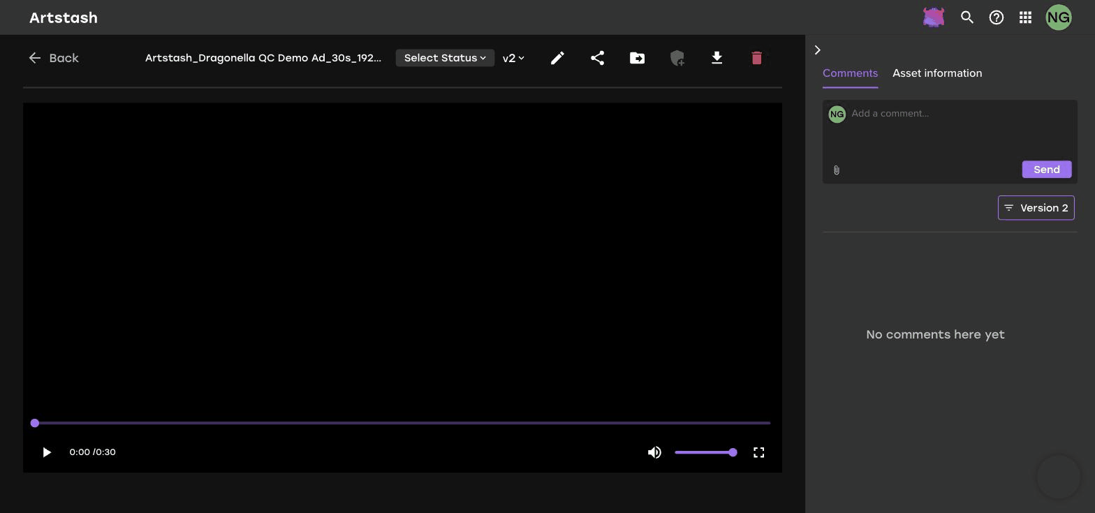 The version filter control above the comment thread in Artstash