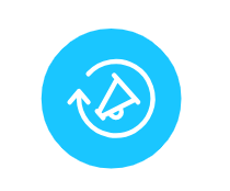 Icon für Flexibilität, dargestellt als blaues Symbol mit drehendem Pfeil.