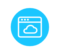 Icon für Cloud-basierte Webanwendung, dargestellt als blaues Symbol mit Wolkenmotiv.