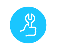 Icon für Werkzeuge oder Einstellungen, dargestellt als blaues Symbol mit Schraubenschlüssel.