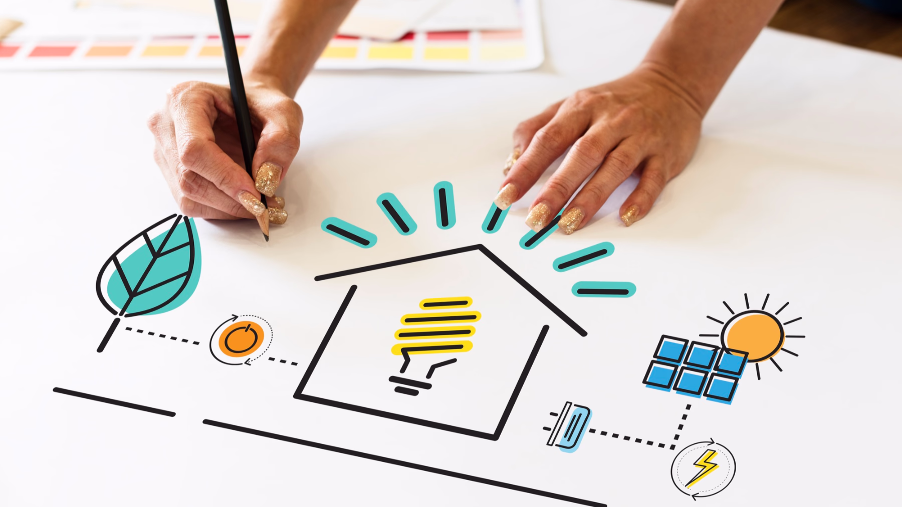 Woman drawing energy planning document
