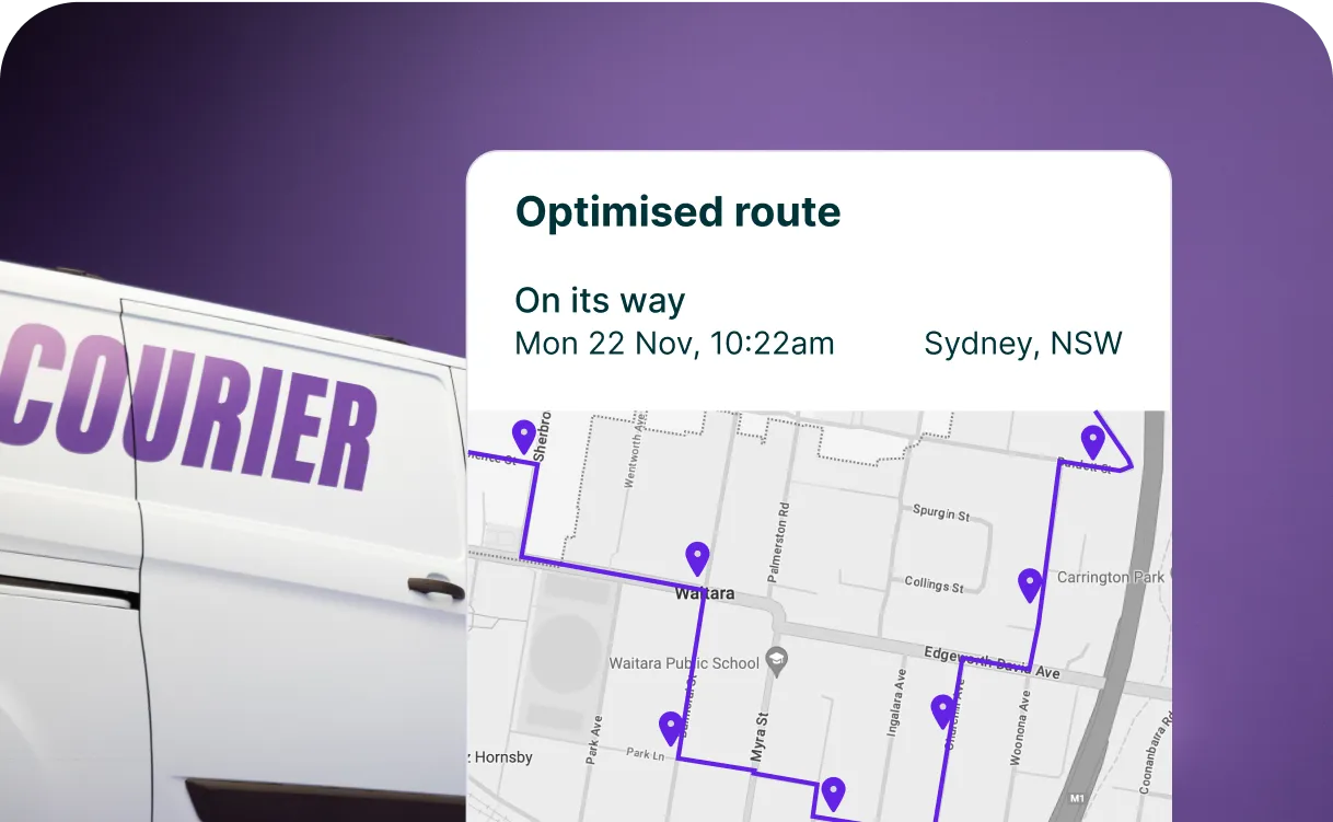 A delivery notification showing an optimised route with a map