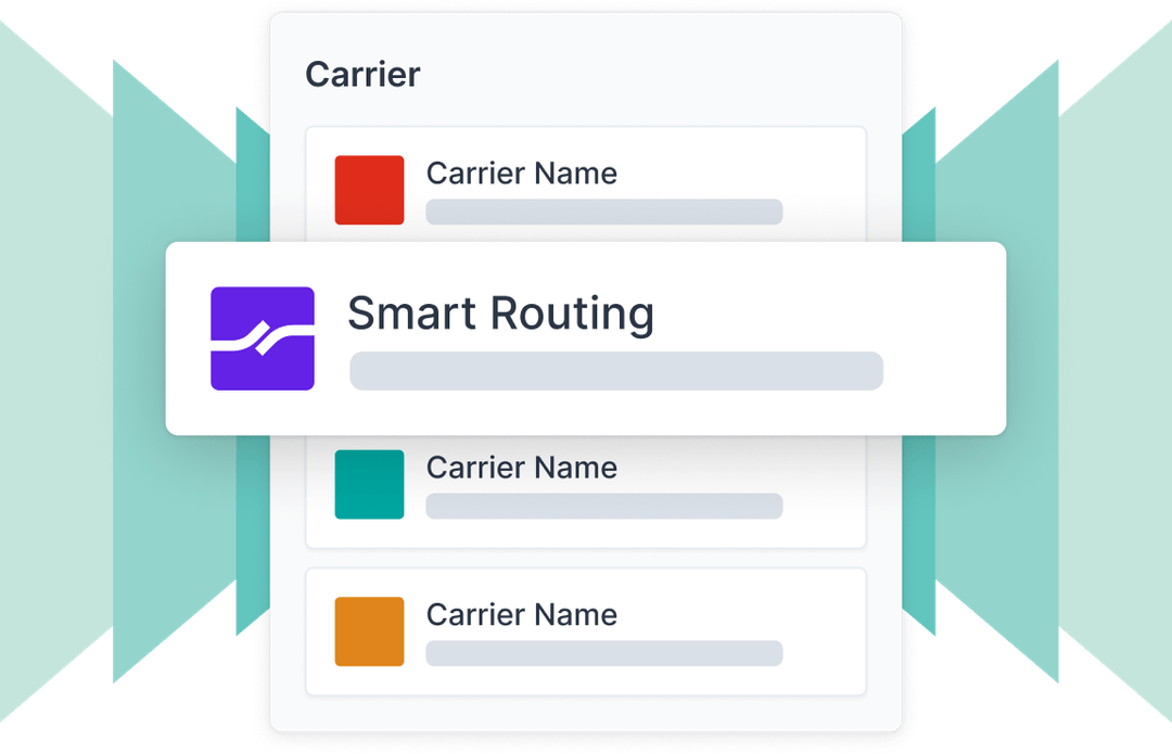 A user interface featuring a list of carriers with a "Smart Routing" option displayed prominently in the middle