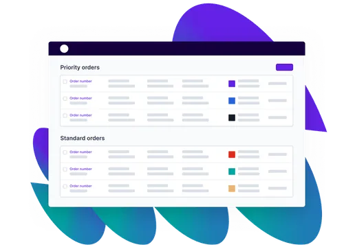 Order management dashboard displaying two sections: 'Priority orders' and 'Standard orders'