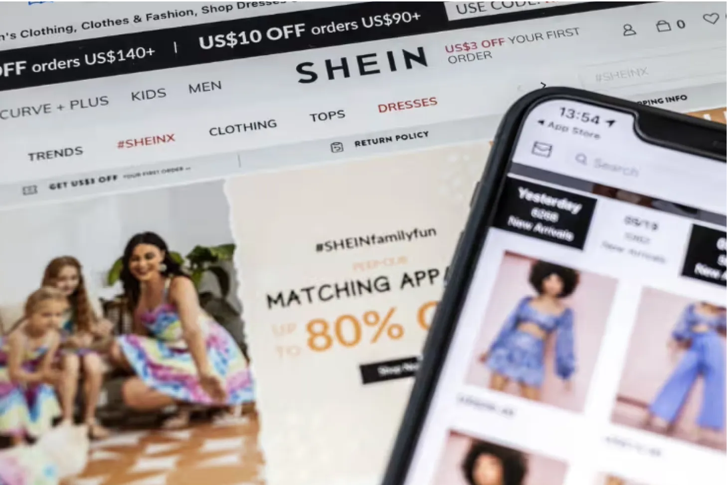 Shein website on laptop and phone